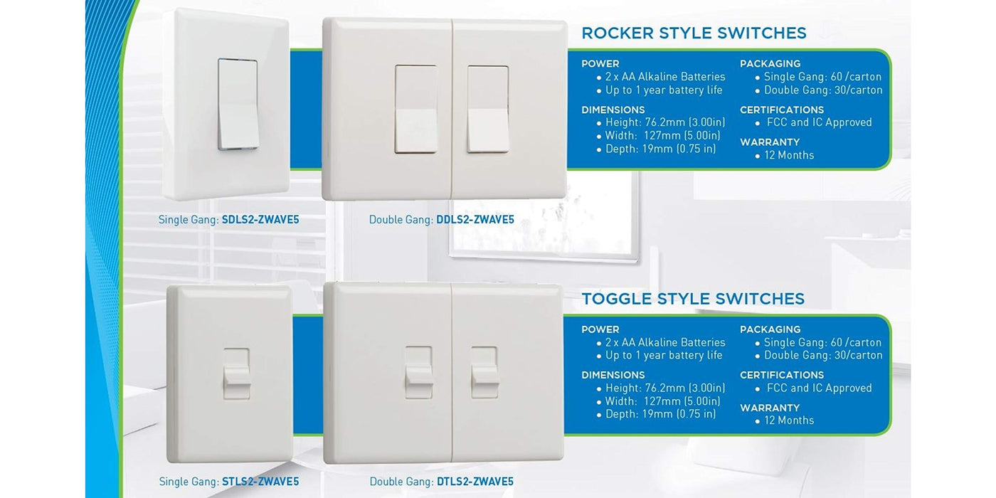 Home Automation Lighting, ZWAVE Plus Smart Switch by Ecolink (New, in Retail Packaging) - Lighting Switch Control, White Single Toggle Style Light Switch Design (PN - STLS2-ZWAVE5)