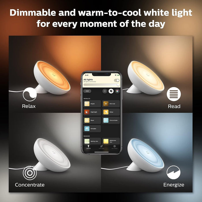 Philips Hue Bloom Smart Table Lamp, White - White and Color Ambiance LED Color-Changing Light - 1 Pack - Control with Hue App - Compatible with Alexa, Google Assistant, and Apple Homekit