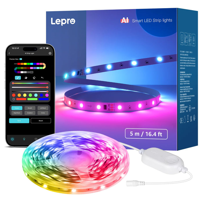 Lepro S1 AI LED Lights, WiFi RGBIC Led Lights Strip for Bedroom, Work with Alexa & Google Smart LED Lights for Bedroom, Music Sync Led Strip Lights, LLM led Light, 16.4ft Bluetooth LED Light Strips