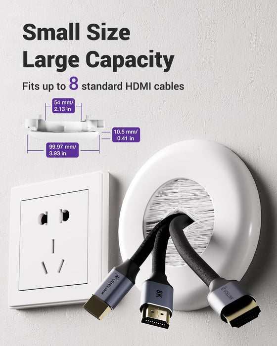 VCELINK Brush Wall Plate Pass Through, Cord Hider 1 Gang and Hole Saw Drill Attachment for Easy Install, Suit Speaker Wires, Coaxial Cables, HDMI Cables, or Network/Phone Cables, White, 2 Pack