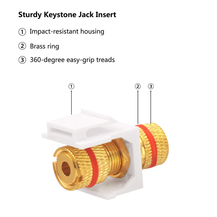 VCELINK Banana Jack Binding Post Keystone Jack Insert with Black & Red Rings 6 Pairs/12 Pieces