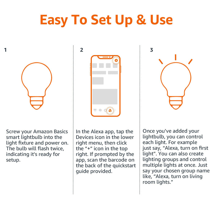 Amazon Basics - Smart A19 LED Light Bulb, 2.4 GHz Wi-Fi, 9W (Equivalent to 60W) 800LM, Works and Dims with Alexa Only, 1-Pack, Multicolor