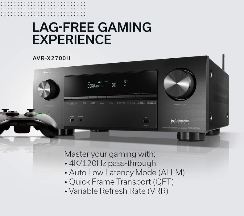 Denon AVR-X2700H 8K Ultra HD 7.2 Channel (95 Watt X 7) AV Receiver - Built for Gaming, Music Streaming, 3D Audio & Video, Alexa + HEOS