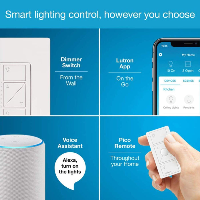 Lutron Caseta Wireless Smart Lighting Single Pole/3-Way Dimmer Switch Starter Kit, P-BDG-PKG1W-A-C, Compatible with Alexa, Apple HomeKit, and The Google Assistant, White