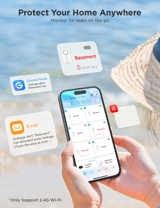 Govee WiFi Water Sensor 3 Pack, Water Leak Detector 100dB Adjustable Alarm and App Alerts, Leak and Drip Alert with Email, Wireless Detector for Home(Support 2.4G WiFi, Not Support 5G WiFi)