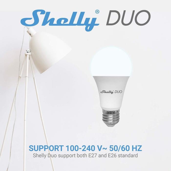 Shelly Duo, WiFi Smart Bulb, Warm Light, No Hub Required, iOS Android Enabled, Alex and Google Compatible, MQTT Enabled, 2500K to 6500K, 10W-800LM, E26 Bulb Base, 4 Pack