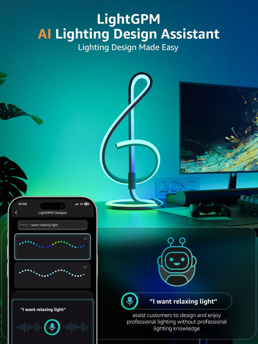 Lepro TB2 AI Smart Table Lamp, RGB Plus IC Addressable LED Lamp Alexa Google Compatible, LightBeats Music Sync, AI Generated Lighting LLM, Modern Spiral Lamp Color Changing, 2.4 GHz WiFi/Bluetooth