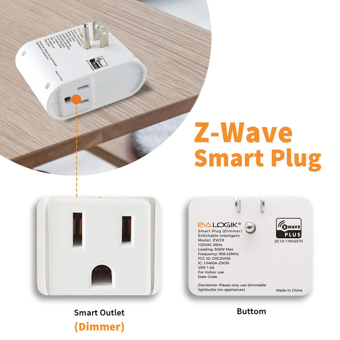 Zwave Smart Light Dimmer Outlet, Z-Wave Smart Plug-in Socket, Built-in Repeater, Z Wave Hub Required, Works with SmartThings, Wink, Alexa, Google Assistant