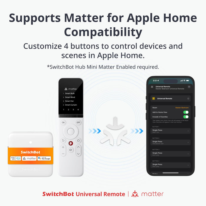 SwitchBot Universal Remote Control with Hub Mini Matter Enabled, All-in-one Smart Remote Control with Customizable App, Control IR/Bluetooth Devices, Compatible with TV/AC/SwitchBots and More