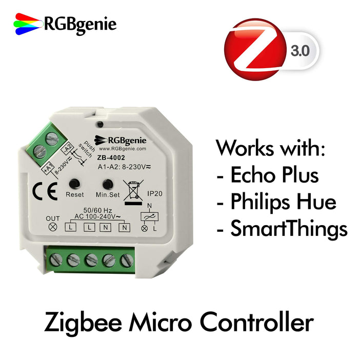 Zigbee Micro Controller with Momentary Switch Input - Single Channel Trailing Edge Dimmer 200 Watts RGBgenie ZB-4002