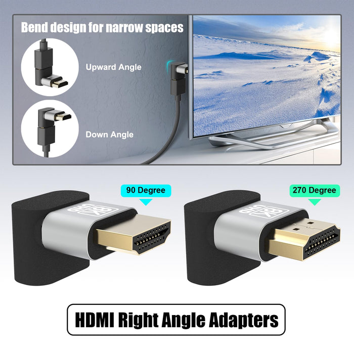 VCELINK 8K HDMI Male to Female Adapter, HDMI Right Angle Connector, HDMI 90 and 270 Degree Adapters, HDMI 2.1 Support 8K@60Hz, 4K@120Hz HDR, Dolby, eARC, 3D, for TV, Laptop, Monitor, DVR Player