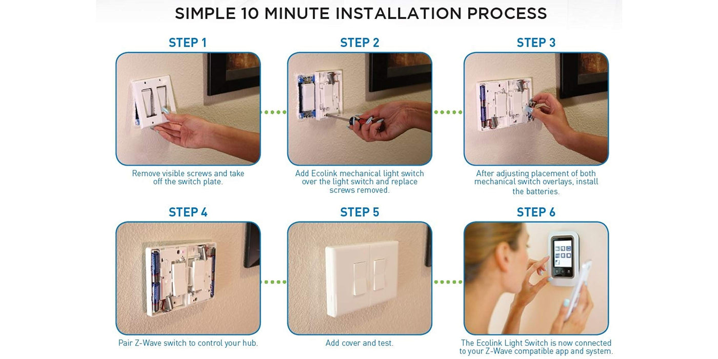 Home Automation Lighting, ZWAVE Plus Smart Switch by Ecolink (New, in Retail Packaging) - Lighting Switch Control, White Single Toggle Style Light Switch Design (PN - STLS2-ZWAVE5)