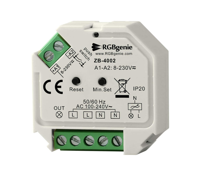 Zigbee Micro Controller with Momentary Switch Input - Single Channel Trailing Edge Dimmer 200 Watts RGBgenie ZB-4002