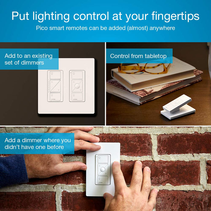 Lutron Caseta Wireless Smart Lighting Single Pole/3-Way Dimmer Switch Starter Kit, P-BDG-PKG1W-A-C, Compatible with Alexa, Apple HomeKit, and The Google Assistant, White