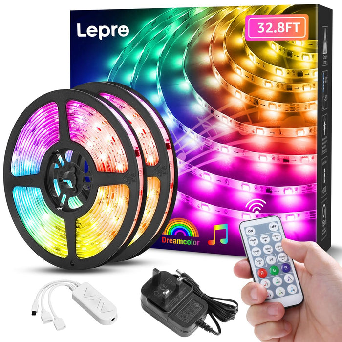 Lepro 32.8ft RGBIC LED Strip Lights, IP65 Outdoor LED Strip Lights Waterproof, Music Sync, Remote Control, LED Lights Strip for Bedroom, Bar, Balcony, Roof, Garden, Kitchen, Gaming Room