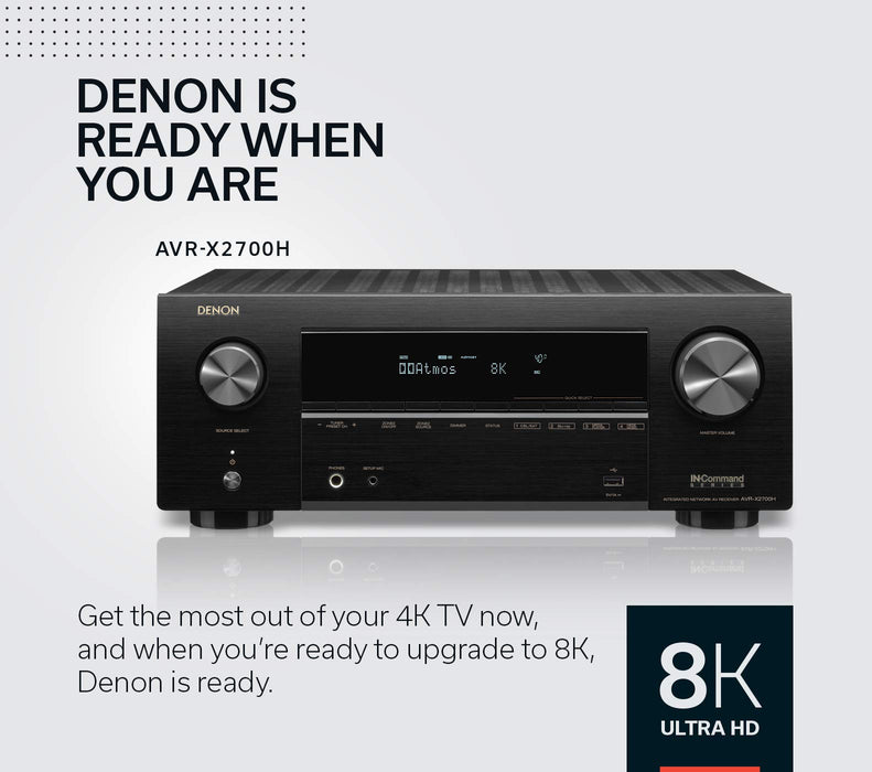 Denon AVR-X2700H 8K Ultra HD 7.2 Channel (95 Watt X 7) AV Receiver - Built for Gaming, Music Streaming, 3D Audio & Video, Alexa + HEOS