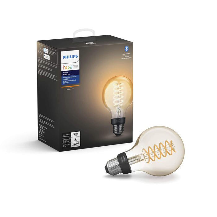 Philips Hue White 7W Equivalent 40W Filament G25 Base E26 LED Smart Bulb, Dimmable, Bluetooth & Zigbee Compatible, Voice Activated with Alexa