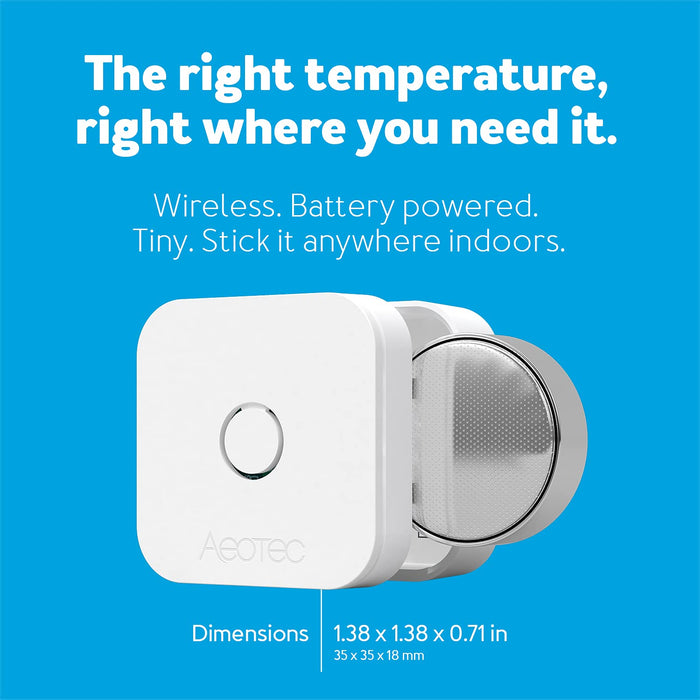 Z-Wave Temperature, Humidity, Dew Point Sensor: Aeotec aërQ, Wireless, Battery Powered, SmartThings Sensor, Z-Wave Plus, Z-Wave hub Required