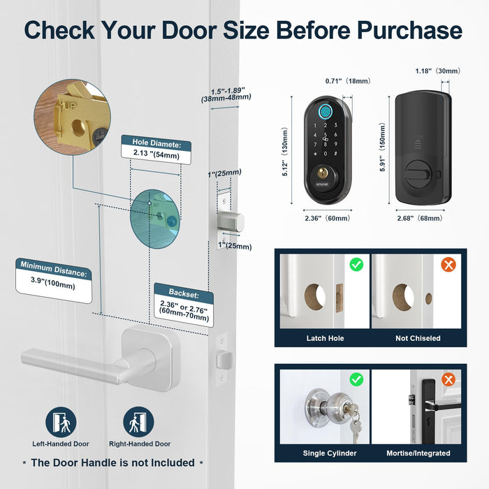 Smart Lock, Keyless Entry Door Lock for Front Door, SMONET Electronic Bluetooth Deadbolt with Biometric Fingerprint, Keys, Fobs, Auto Lock, Smart Phone Control for Home,Apartment