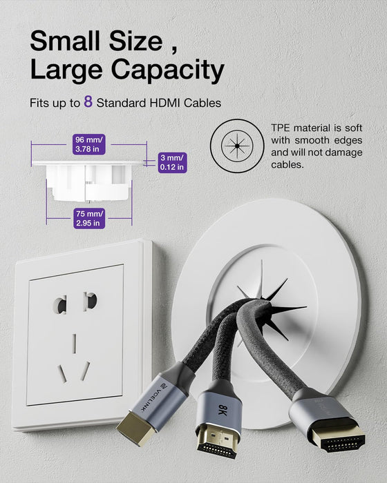 VCELINK in Wall Cable Management Kit Easy Install, Cable Pass Through Wall Plate, Wall Cable Hider, TV Wire Hiding Kit Hides Wires Behind The Wall with A3 Steel Hole Saw Drill Attachment, 2 Pack