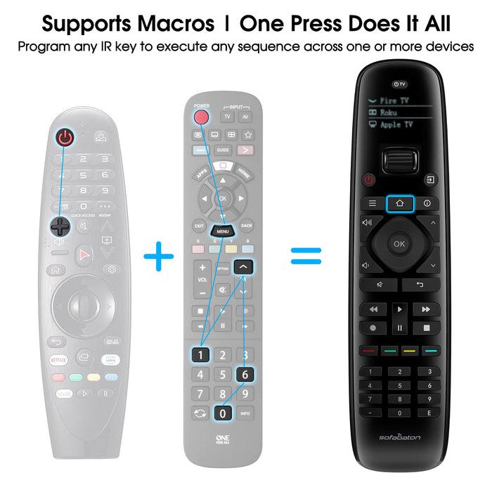 SofaBaton U2 Universal Remote, All in one Smart Universal Remote Control, Customized APP, Macro Button, Compatible with TV, Soundbar, Streaming Players and More, Longer IR Range and Larger Button