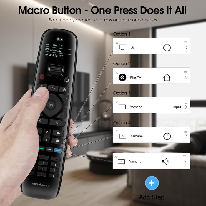 SofaBaton U2 Universal Remote Compatible with TV/DVD/STB/Projector/Blu-ray/Streaming Players, Longer Infrared Signal & Raise to Wake, All-in-One Remote Control with APP & Customizable Macro Button