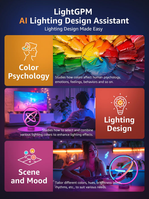 Lepro TB1 AI Smart Table Lamp, RGB Plus IC Addressable LED Lamp Alexa Google Compatible, LightBeats Music Sync, AI Generated Lighting LLM, Color Changing Modern Desk Lamp, 2.4 GHz WiFi/Bluetooth