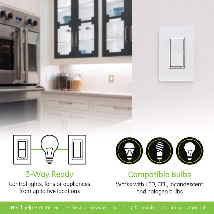 Enbrighten Z-Wave Light Dimmer with QuickFit & SimpleWire, 3-Way Ready, Works with Alexa, Google Assistant, ZWave Hub Required, Repeater/Range Extender, Paddle, Smart Switch, White & Almond, 46203