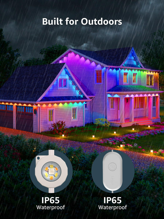 Lepro E1 AI Permanent Outdoor Lights APP Control, 100ft RGB+IC Smart Christmas Lights with 60 Warm/Cool White LED, Alexa Google Enabled Eaves Lights, AI Generated Lighting LLM, NO Remote, 2.4 GHz WiFi