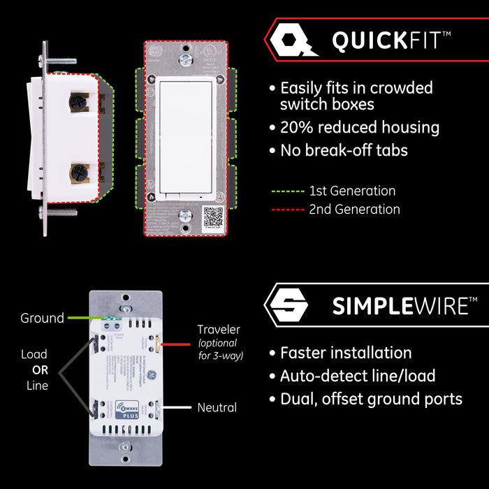 Enbrighten Z-Wave Light Dimmer with QuickFit & SimpleWire, 3-Way Ready, Works with Alexa, Google Assistant, ZWave Hub Required, Repeater/Range Extender, Paddle, Smart Switch, White & Almond, 46203