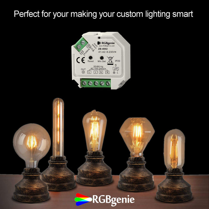 Zigbee Micro Controller with Momentary Switch Input - Single Channel Trailing Edge Dimmer 200 Watts RGBgenie ZB-4002