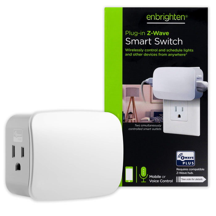 Enbrighten 55249 Z-Wave Plus Smart Switch Plug-In, 2 Simultaneously Controlled ZWave Outlets, Works with Alexa, Google Assistant, Repeater/Range Extender Hub Required, 1 Pack, White