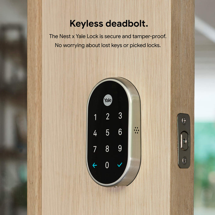 Google Nest x Yale Lock - Tamper-Proof Smart Lock for Keyless Entry - Keypad Deadbolt Lock for Front Door - Works with Nest Secure Alarm System - Satin Nickel