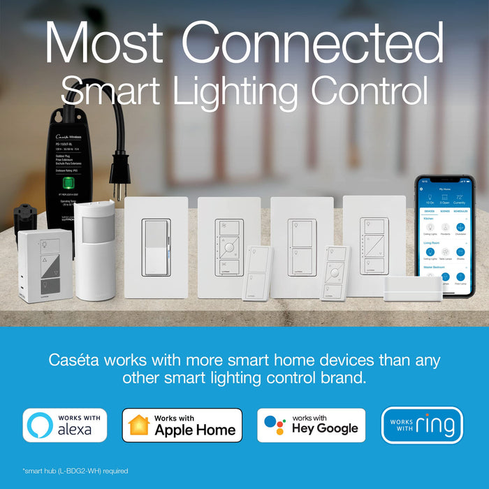 Lutron Caseta Smart Lighting Diva Smart Dimmer Switch w/Wall Plate for LED Bulbs, Works w/Alexa, Apple Homekit, Google Home (Hub Required), 150W, No Neutral Required, DVRFW-6L-WH-A, White