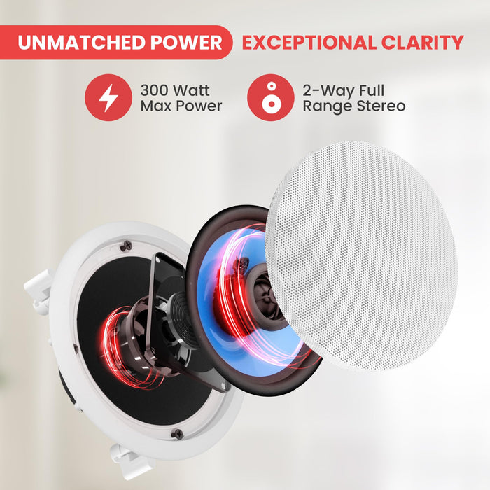 2-Way In-Wall In-Ceiling Speaker System - Dual 8 Inch 300W Pair Of Ceiling Wall Flush Mount Speakers W/ 1" Silk Dome Tweeter, Adjustable Treble Control - For Home Theater Entertainment - Pyle PIC8E