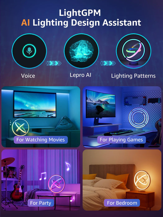 Lepro TB1 AI Smart Table Lamp, RGB Plus IC Addressable LED Lamp Alexa Google Compatible, LightBeats Music Sync, AI Generated Lighting LLM, Color Changing Modern Desk Lamp, 2.4 GHz WiFi/Bluetooth