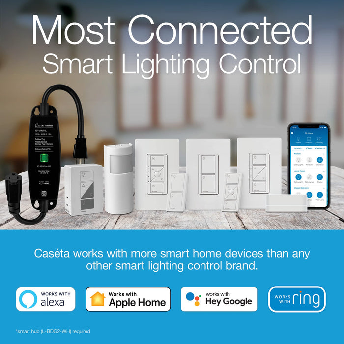 Lutron Caseta Smart Lighting Original Switch for Light Bulbs and Fans, Works w/ Alexa, Apple HomeKit, Google Home (Hub Required), 6A Single-Pole/3-Way, Neutral Required, PD-6ANS-WH, White