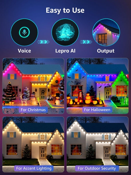 Lepro E1 AI Permanent Outdoor Lights APP Control, 100ft RGB+IC Smart Christmas Lights with 60 Warm/Cool White LED, Alexa Google Enabled Eaves Lights, AI Generated Lighting LLM, NO Remote, 2.4 GHz WiFi