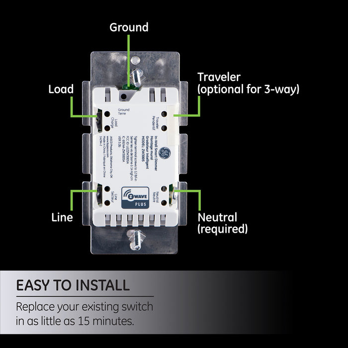 GE Enbrighten, White Almond, Z-Wave Plus Smart Light Dimmer, Works with Alexa, Google Assistant, SmartThings, Wink, Zwave Hub Required, Repeater/Range Extender, 3-Way Compatible, 14294, 1 Pack