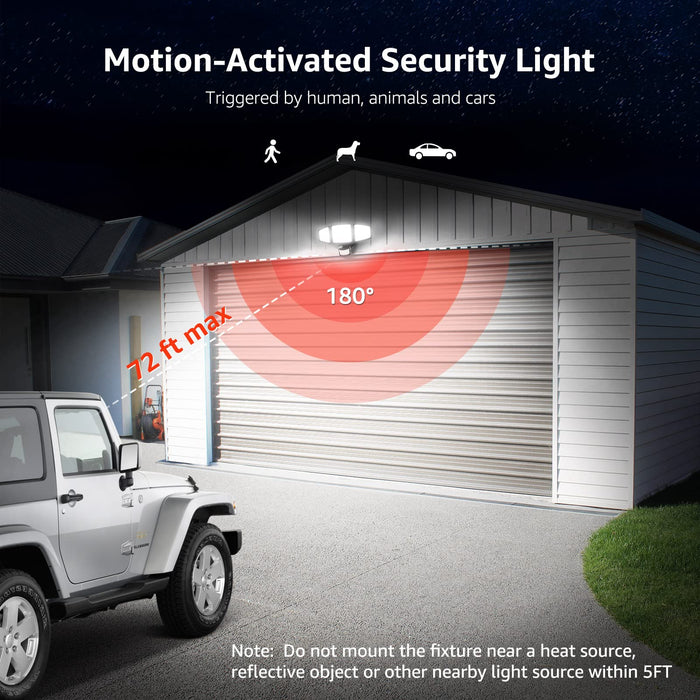 Lepro Motion Sensor Light Outdoor, 27W 3200LM LED Flood Light, 3 Heads Hard Wired IP65 Waterproof Security Light for Garage, Yard, Garden, Black