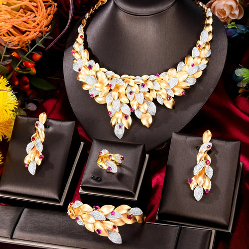 Missvikki Luxury Gorgeous Golden Necklace Bangle Earrings Ring Bride