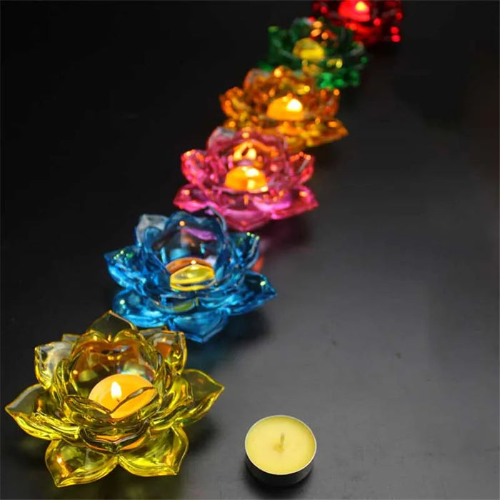 New Stained Glass Lotus Candle Candlestick Butter Lamp Holder Crystal