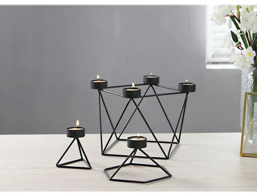 New Black Metal Geometry Tealight Candle Holders Stand Taper Candle