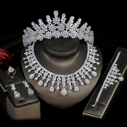 Luxury CZ Bridal 5-Piece Set Of Dubai Jewellery,ASNORA Headwear And