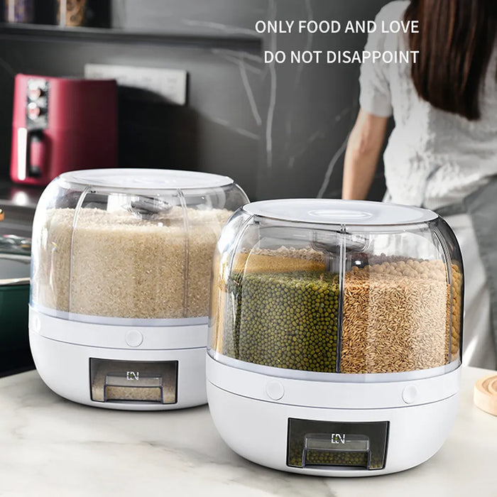 3kg Kitchen Food Storage Container 360° Rotating Grain Rice Oats