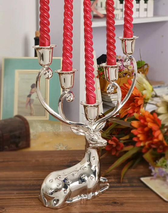 IMUWEN Shiny Silver Finish Metal Reindeer Shape Candle Holder 5-Arms