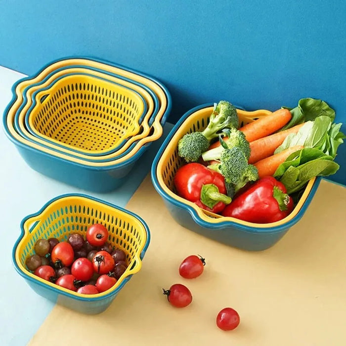 6pcs Food Drain Basket Double Layer Fruit and Vegetable Washing Basket
