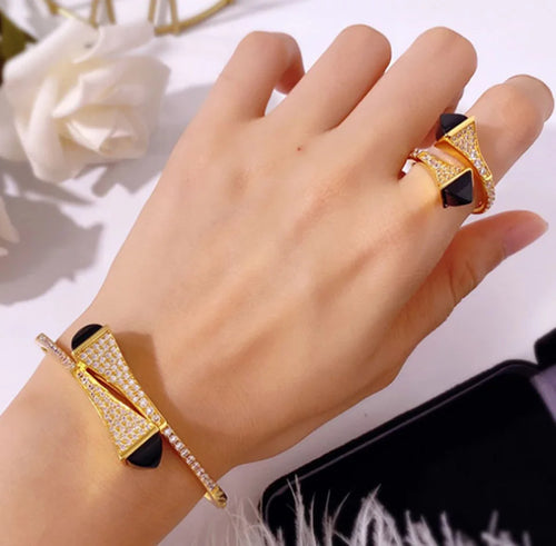 Trendy Luxury African Dubai bangle with ring Jewelry Sets For Women