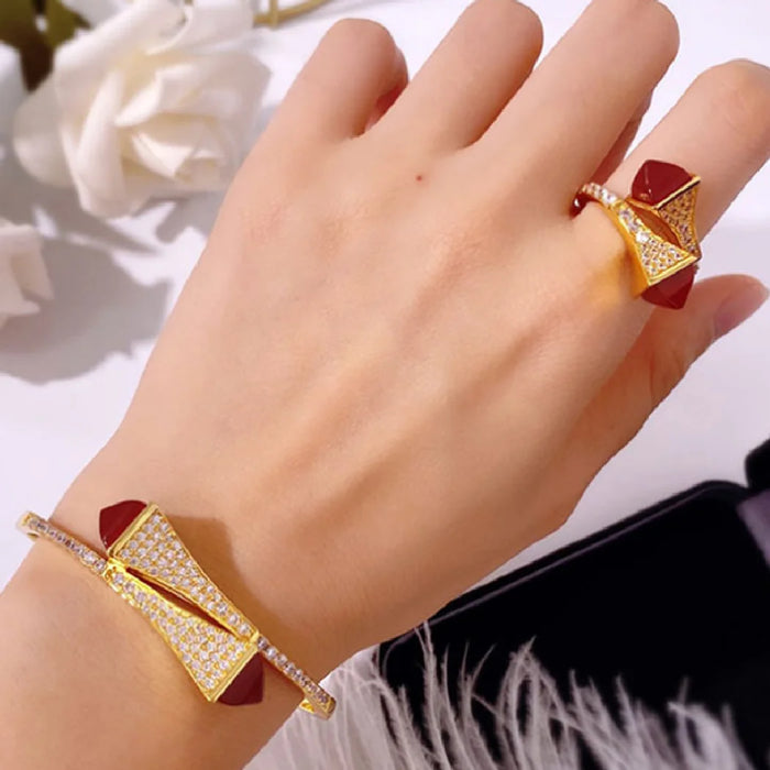 Trendy Luxury African Dubai bangle with ring Jewelry Sets For Women