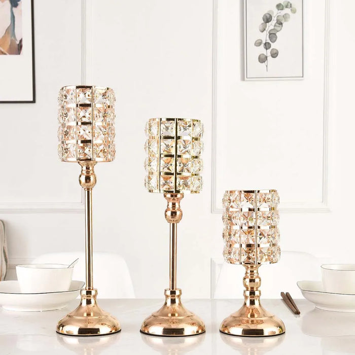 Gold European Style Crystal Candle Holder Light Luxury Candlestick